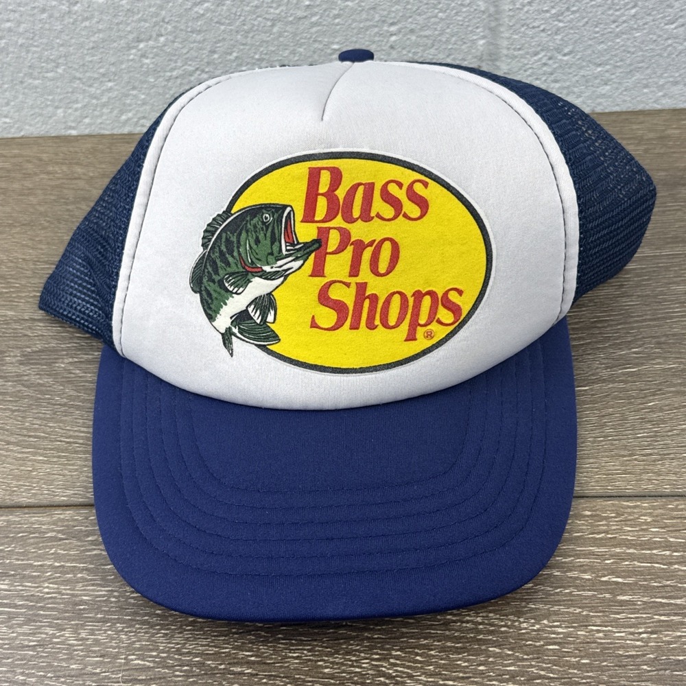 Bass Pro Shops Trucker Cap Hat Blue Adjustable Snapback Mesh Foam Fishing Bait